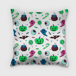Подушка квадратная Halloween light green pumpkin - паттерн, цвет: 3D-принт