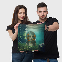 Подушка квадратная Леди Гага под водой в аквариуме, цвет: 3D-принт — фото 2