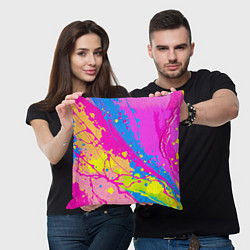 Подушка квадратная Яркая абстракция из розовых и голубых красок, цвет: 3D-принт — фото 2