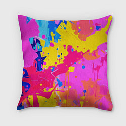 Подушка квадратная Яркие пятна акриловой краски на стене, цвет: 3D-принт