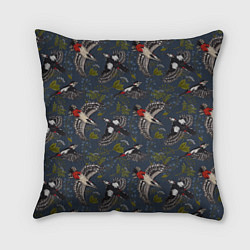 Подушка квадратная Дятлы и цветы, цвет: 3D-принт