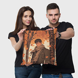 Подушка квадратная Берсерк Гатс в клетчатом шарфе, цвет: 3D-принт — фото 2