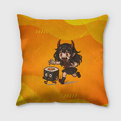 Подушка квадратная Девочка дьявол бежит за роллом, цвет: 3D-принт