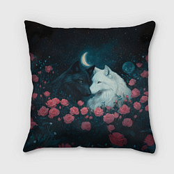 Подушка квадратная Влюбленные волки и розы, цвет: 3D-принт