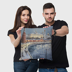 Подушка квадратная Новогодние праздники в Москве, цвет: 3D-принт — фото 2