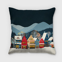 Подушка квадратная Новогодний городок в горах, цвет: 3D-принт