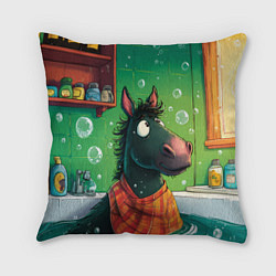 Подушка квадратная Лошадь моется в ванной, цвет: 3D-принт