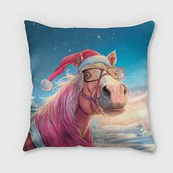 Подушка квадратная Новогодняя лошадь в очках