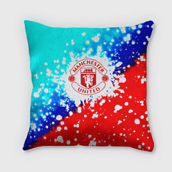 Подушка квадратная Манчестер Юнайтед неон, цвет: 3D-принт