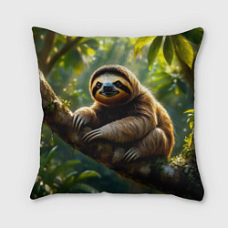 Подушка квадратная Ленивец в джунглях, цвет: 3D-принт