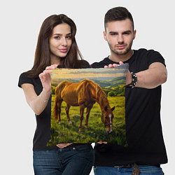 Подушка квадратная Зелёные холмы и конь, цвет: 3D-принт — фото 2