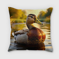 Подушка квадратная Утка на пруду, цвет: 3D-принт