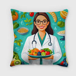 Подушка квадратная Здоровое питание с экспертом, цвет: 3D-принт