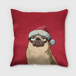 Подушка квадратная Новогодний мопс