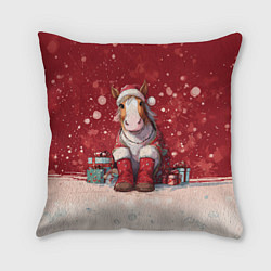 Подушка квадратная Лошадка в новогодних сапогах, цвет: 3D-принт