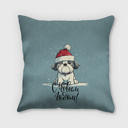 Подушка квадратная С Новым годом - карикатурная собачка, цвет: 3D-принт