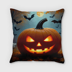 Подушка квадратная Хэллоуинский лес с тыквой