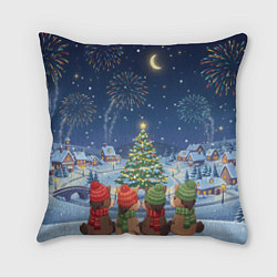 Подушка квадратная Лошадки в новогоднюю ночь