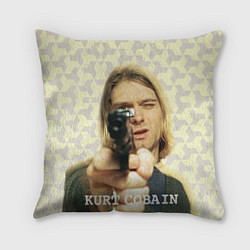 Подушка квадратная Кобейн с пистолетом, цвет: 3D-принт