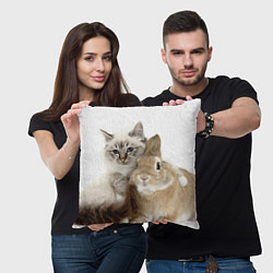 Подушка квадратная Кот и кролик пушистые, цвет: 3D-принт — фото 2