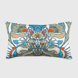 Подушка-антистресс Волк в узорах на нежном цветочном фоне