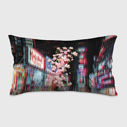 Подушка-антистресс Ветка сакуры на фоне ночного Токио - glitch, цвет: 3D-принт