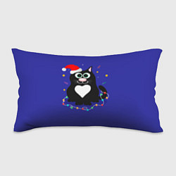 Подушка-антистресс Черный пушистый кот в шапке Санта Клауса, цвет: 3D-принт