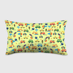 Подушка-антистресс Радуга и машинки - паттерн зеленый, цвет: 3D-принт
