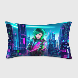 Подушка-антистресс Девушка с зелеными волосами киберпанк, цвет: 3D-принт