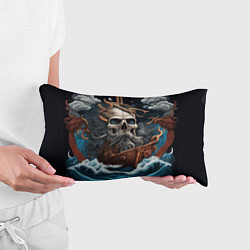 Подушка-антистресс Тату ирезуми черепа пирата на корабле в шторм, цвет: 3D-принт — фото 2