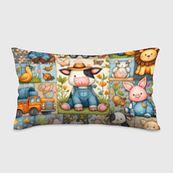 Подушка-антистресс Прикольный телёнок и его друзья - пэчворк, цвет: 3D-принт