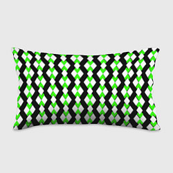 Подушка-антистресс Зелёные и белые ромбы на чёрном фоне, цвет: 3D-принт