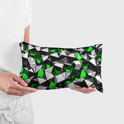 Подушка-антистресс Зелёно-белые рельефные треугольники на чёрном фоне, цвет: 3D-принт — фото 2