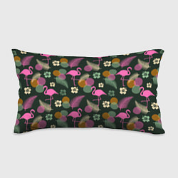 Подушка-антистресс Фламинго и листья на темно-зеленом, цвет: 3D-принт