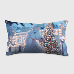 Подушка-антистресс Белая лошадка у новогодней елки, цвет: 3D-принт