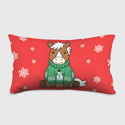 Подушка-антистресс Новогодняя лошадка в зеленом свитере, цвет: 3D-принт