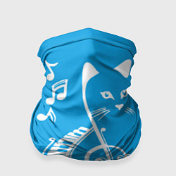 Бандана-труба Котик Меломан голубой, цвет: 3D-принт