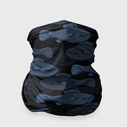 Бандана-труба Синие рыбы на темном фоне, цвет: 3D-принт