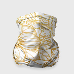 Бандана-труба Золотые цветы на белом, цвет: 3D-принт