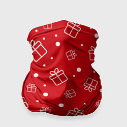 Бандана-труба Новогодние подарки на красном фоне, цвет: 3D-принт