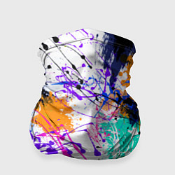 Бандана-труба Брызги и мазки разноцветных красок на белом фоне, цвет: 3D-принт