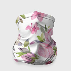 Бандана-труба Летний красочный паттерн из цветков розы и ягод еж, цвет: 3D-принт