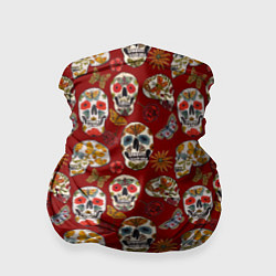 Бандана-труба Мексиканские черепа с бабочками, цвет: 3D-принт