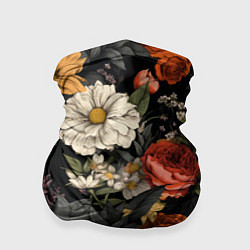 Бандана-труба Цветочный паттерн на черном, цвет: 3D-принт