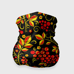 Бандана-труба Хохломская роспись золотистые листья чёрном фоне, цвет: 3D-принт