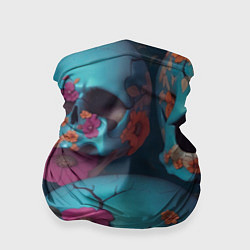 Бандана-труба Черепа с цветами синие, цвет: 3D-принт