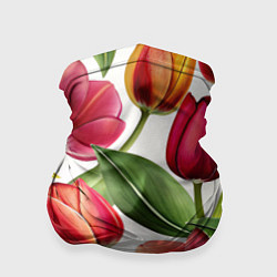 Бандана-труба Паттерн с тюльпанами, цвет: 3D-принт