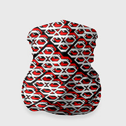 Бандана-труба Красно-белый узор на чёрном фоне, цвет: 3D-принт