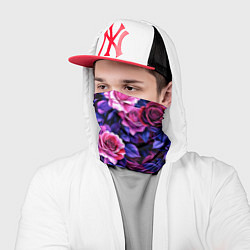 Бандана-труба Разноцветные цветы - синие розы паттерн, цвет: 3D-принт — фото 2