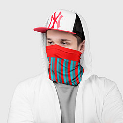 Бандана-труба Красно синий комбинированный узор с полосами, цвет: 3D-принт — фото 2